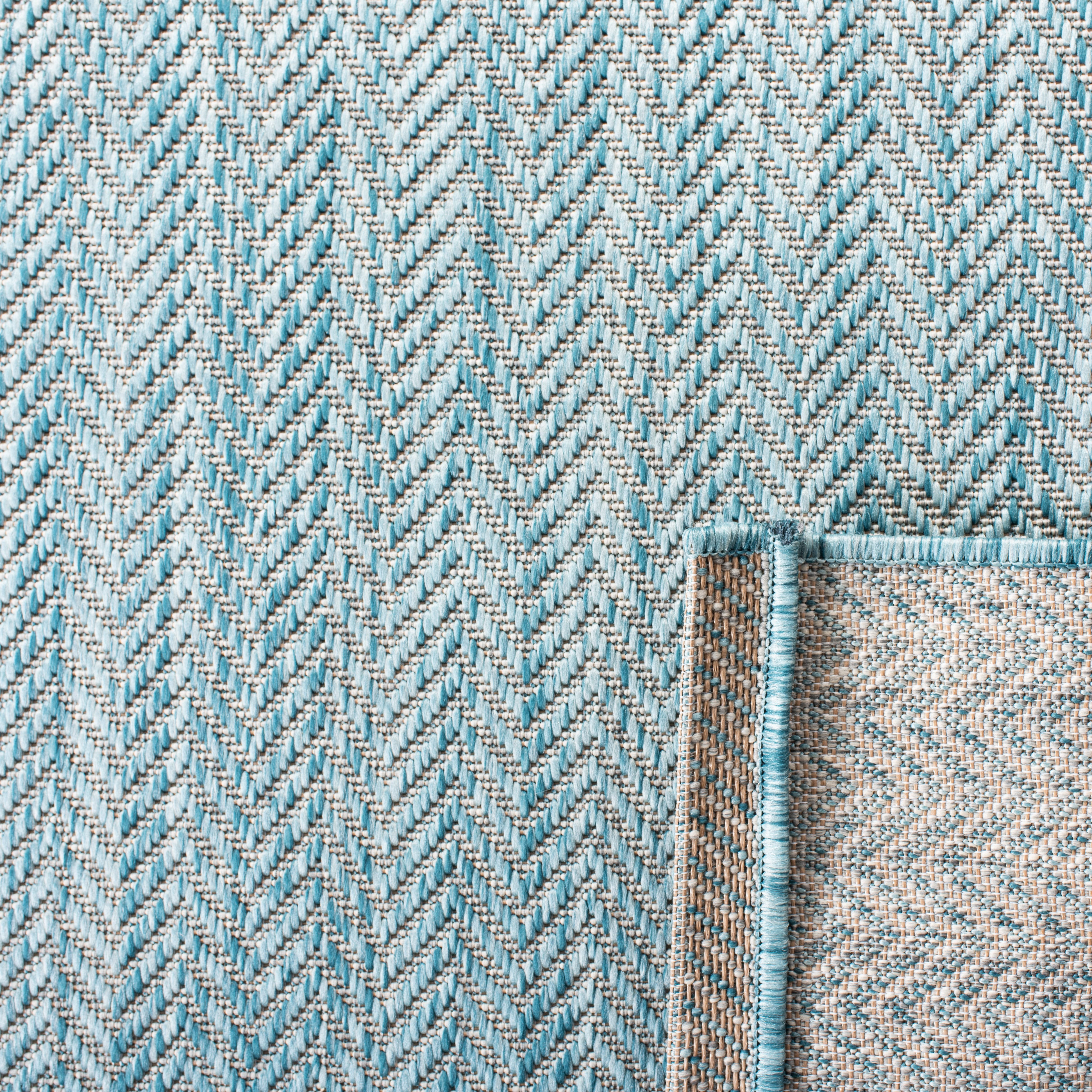 SAFAVIEH Courtyard Blazhe Chevron Indoor/Outdoor Runner Rug, Aqua/Grey, 2'3" x 22'