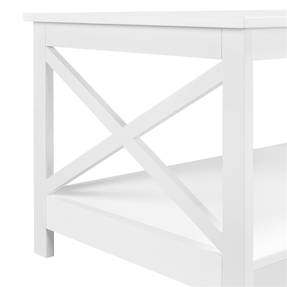 Alden Design  39.5 in 2-Tier Wood x Design Coffee Table with Storage Shelf for Living Room, White