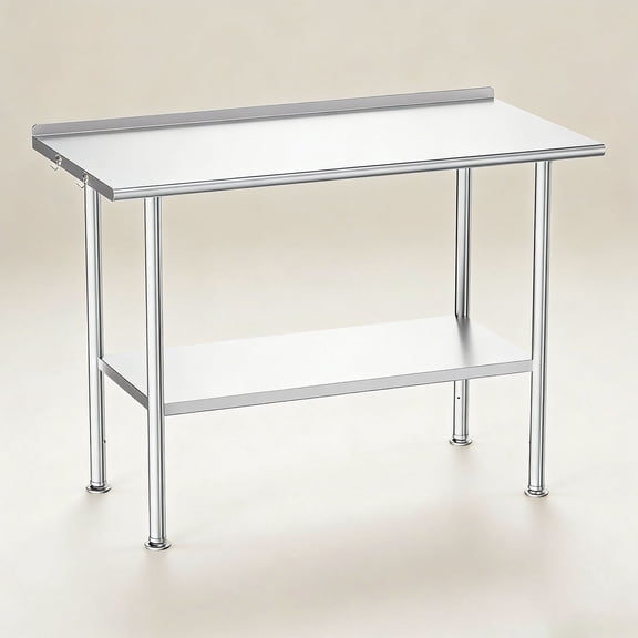 All-Stainless Steel Prep Table, 24 X 48 Inch, with Rounded-Corner Backsplash and Adjustable Undershelf, Heavy-Duty for Outdoor Use,Restaurants,Hotels,Workshops,Kitchens,Gardens, and Garages