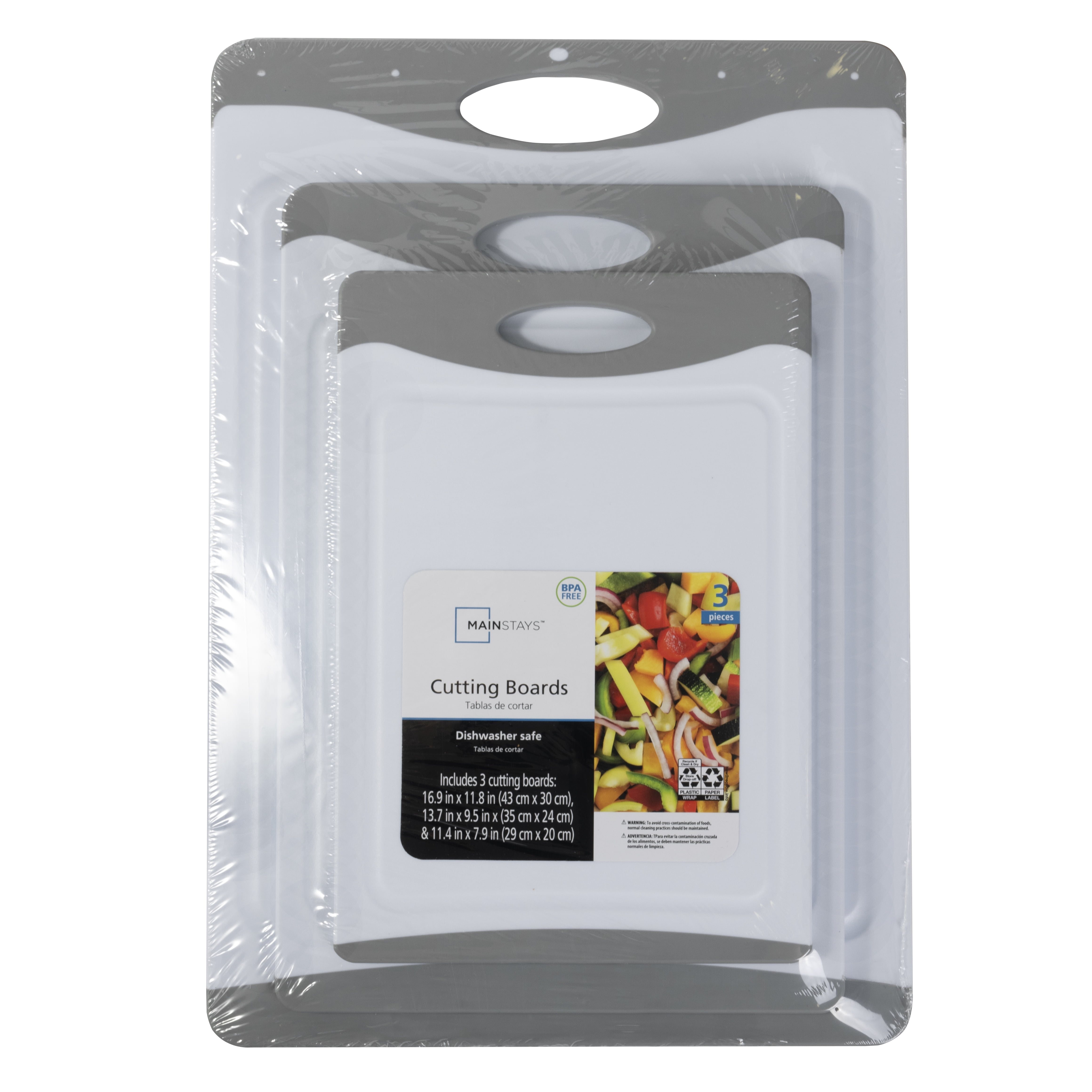 Mainstays White Poly Cutting Board Set with 3 Different Sizes