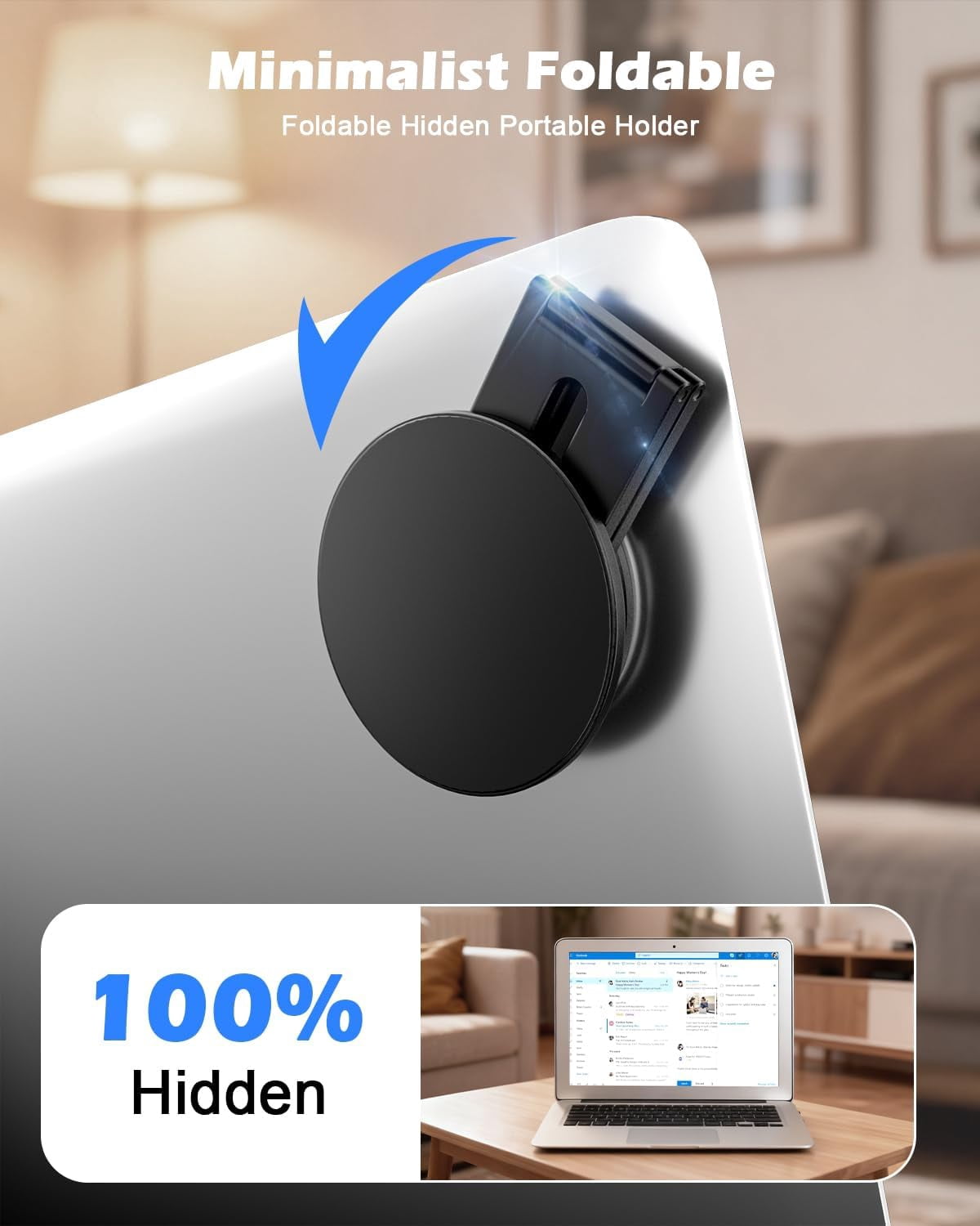 Magnetic Phone Laptop Holder Mount, Foldable Hidden Portable Stand for iPhone 17/16/15/14/13 & All Phone, Clamp for Monitor Side, Compatible with Laptop, Desktop, Tesla Model 3/ Y, Black