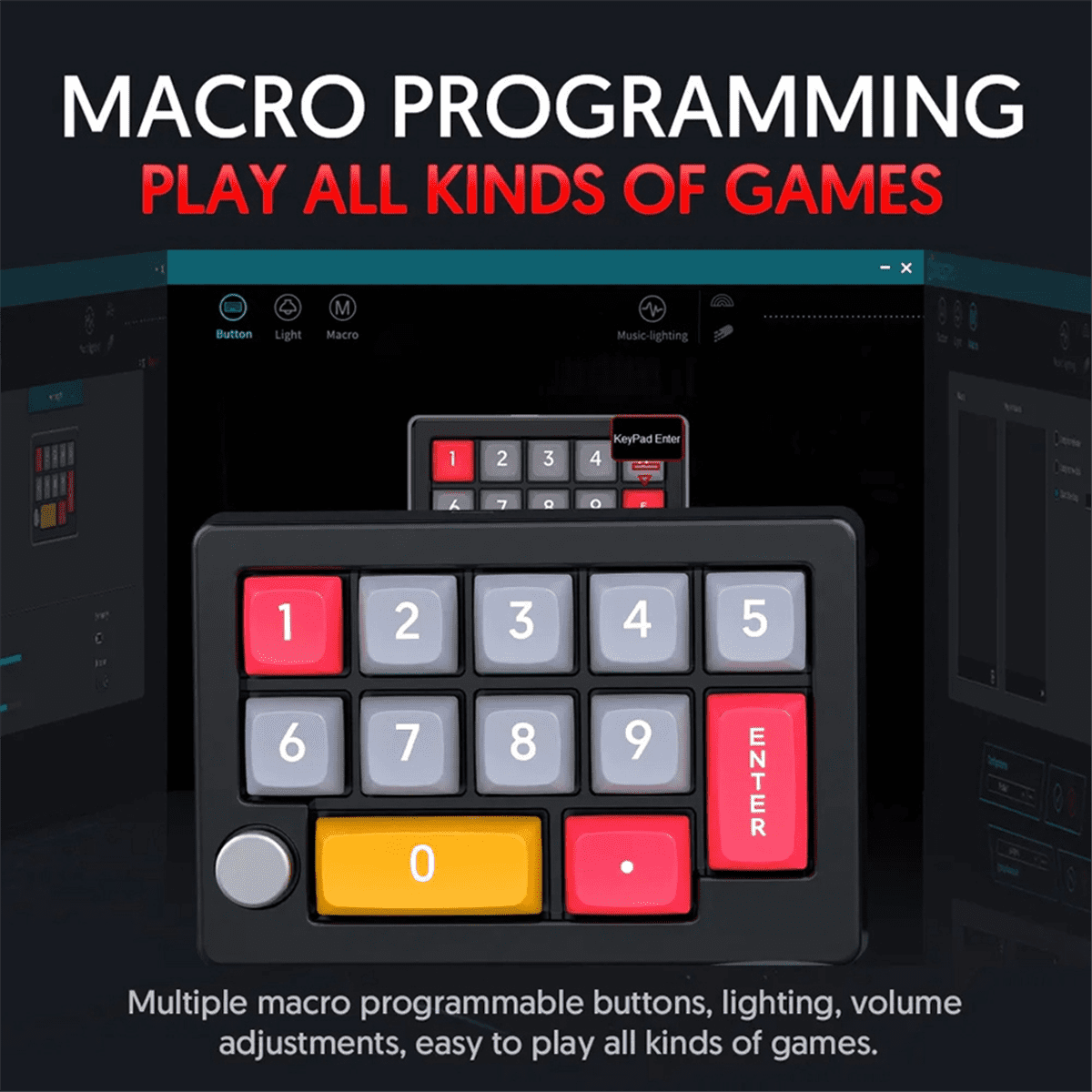 13 Key Macro Programmable Keyboard Fully Hot Swappable Mechanical Switch 7 Color RGB Light Gaming Keyboard-Black,1 x Keyboard,Black
