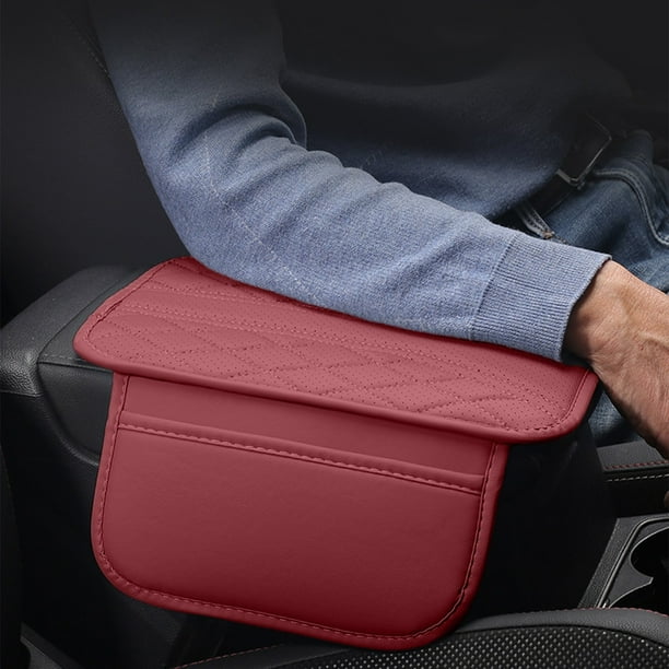 Funda para reposabrazos central de coche Lisbinx - Codera universal de cuero con acolchado alto, 31,5 x 29 x 1 cm, bolsa de almacenamiento para coche - Negro/Rojo/Gris/Café/Beige