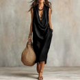 thumbnail image 2 of SONXAHE Side-Pocket Midi Dress for Women Sleeveless Cowl-Neck Weekend Casual Mid-Length Dresses, 2 of 4
