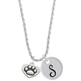 thumbnail image 1 of Delight Jewelry Silvertone Paw in Heart Silvertone Script Initial Disc - S - Charm Necklace, 20"+3", 1 of 4