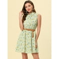 thumbnail image 2 of DARING DIVA Unlined Sleeveless Mini Belted Dress S Light Green-Yellow Floral, 2 of 6
