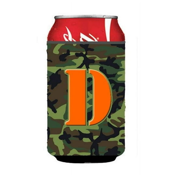 Letter D Initial Monogram - Camo Green Can or Bottle Beverage Insulator Hugger