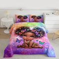 thumbnail image 2 of Feelyou Kawaii Black Girl Queen Comforter Set, Dreamy Butterfly Animal Bedding Sets, Psychedelic Galaxy Reversible Bedding Comforter Set, Super Cozy Room Decor, 3 Pieces, 2 of 8