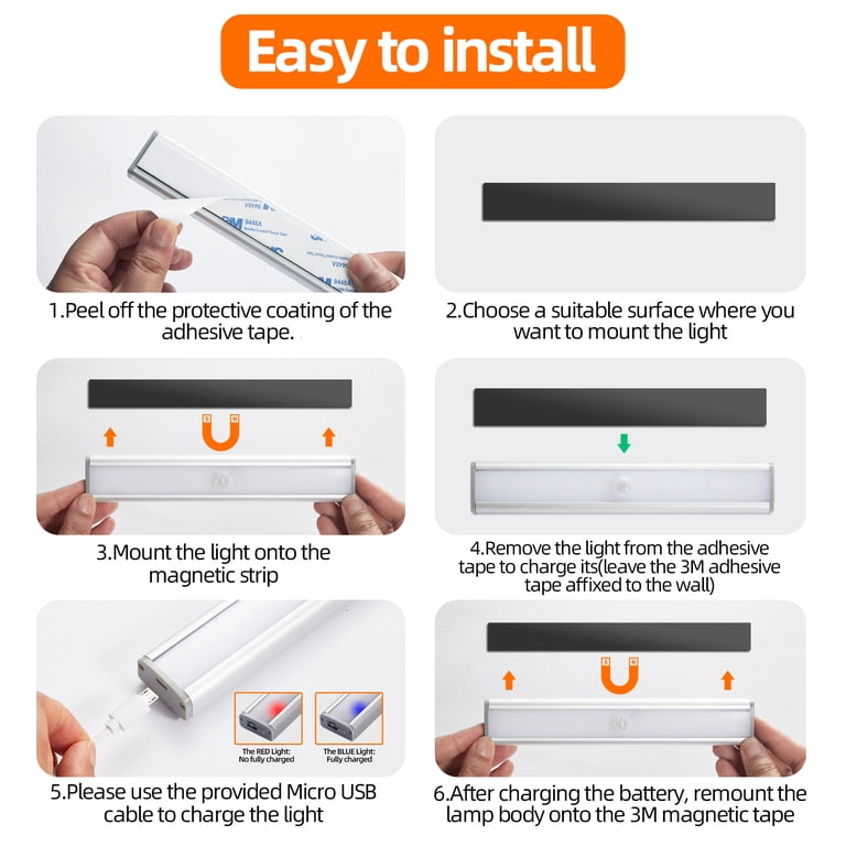 USB Rechargeable LED Under Cabinet Light - Magnetic Strip Lamp For Kitchen & Closet