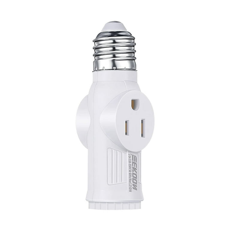 3 Prong Light Socket Adapter E26 Light Bulb Outlet Adapter Polarized Light Socket to Plug Adapter White Light Bulb to 2 3 Prong Outlet Plug