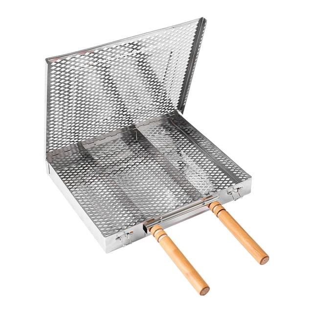 Cesta para asar pescado Zulema acero inoxidable con clip para parrilla 25,5 cm x 30,5 cm x 4 cm