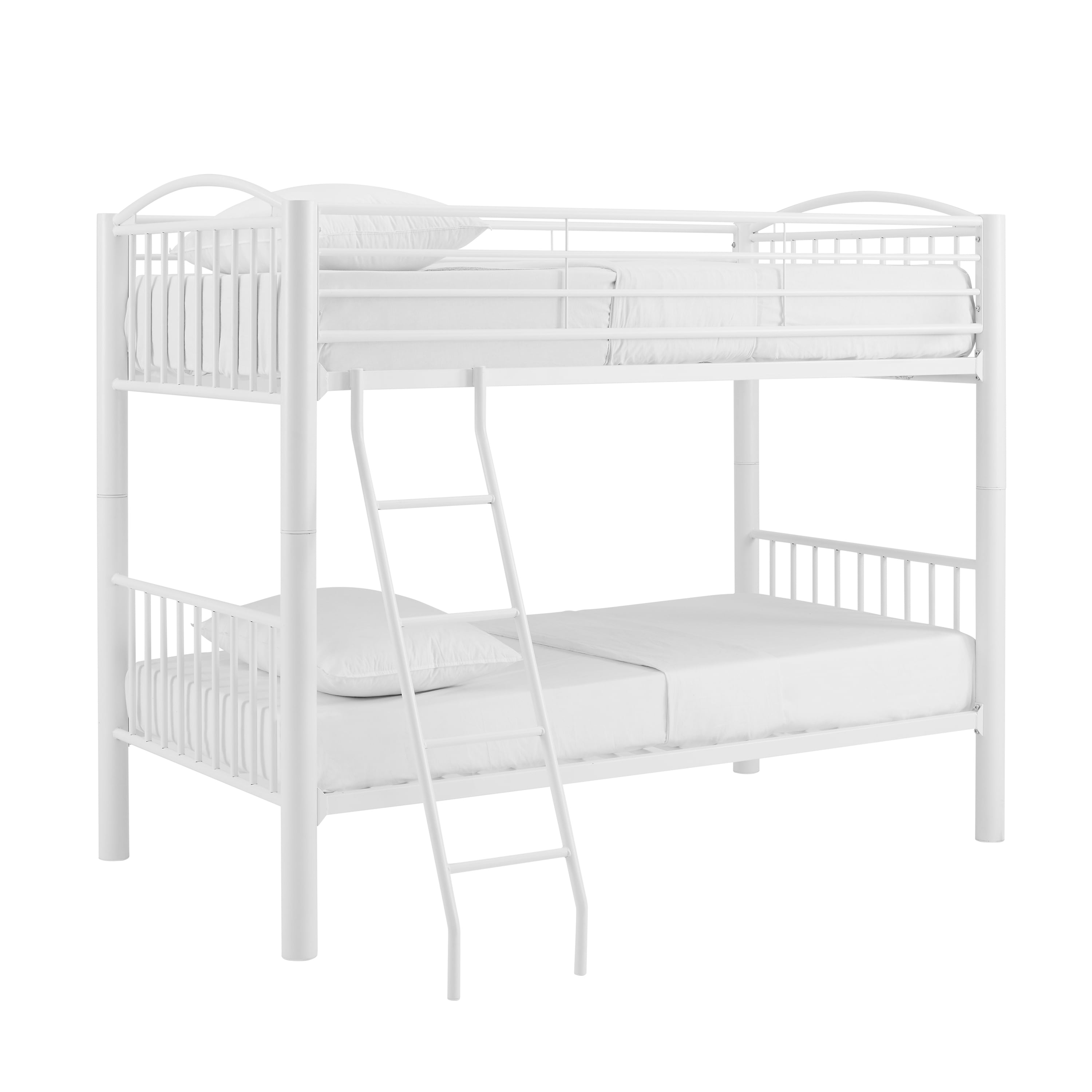 Powell Kalmia Twin Over Twin Heavy Metal Convertible Bunk Bed with Ladder, White Finish