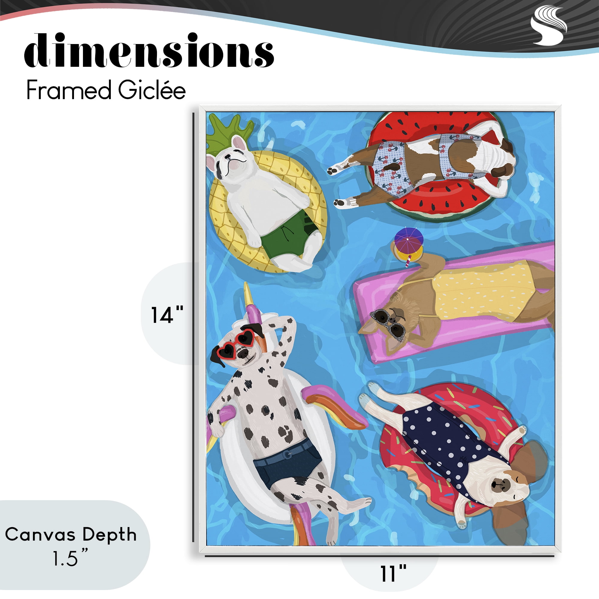 Stupell Industries Summer Sunbathing Dogs White Framed Giclee Art, design by Hanna Melin