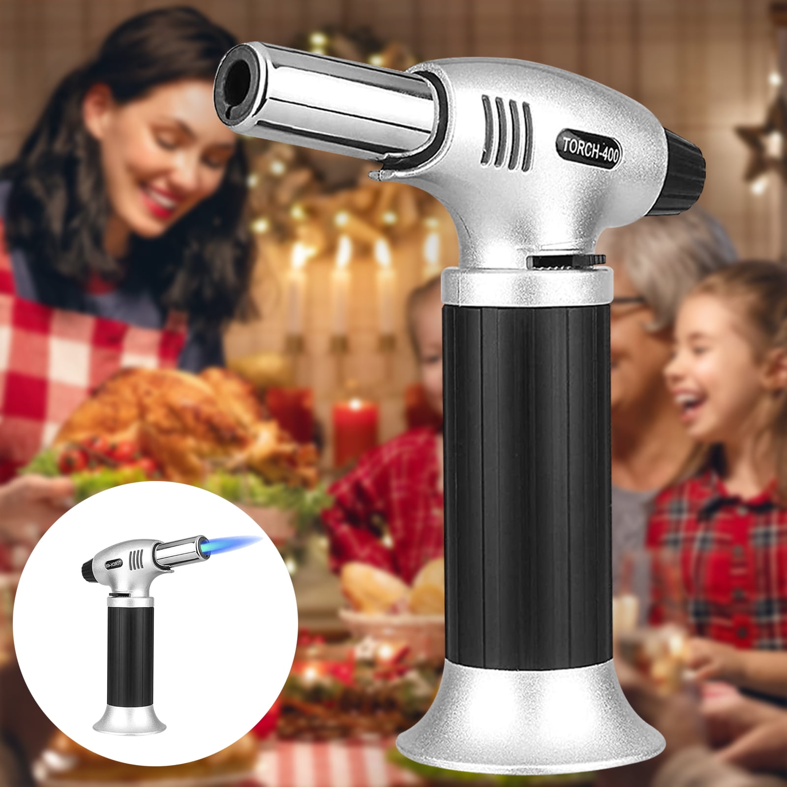 Gas Not Included Blow Torch Refillable Butane Gas Torch Lighter Portable Windproof Adjustable Flame for Creme Brulee Kitchen Cooking 