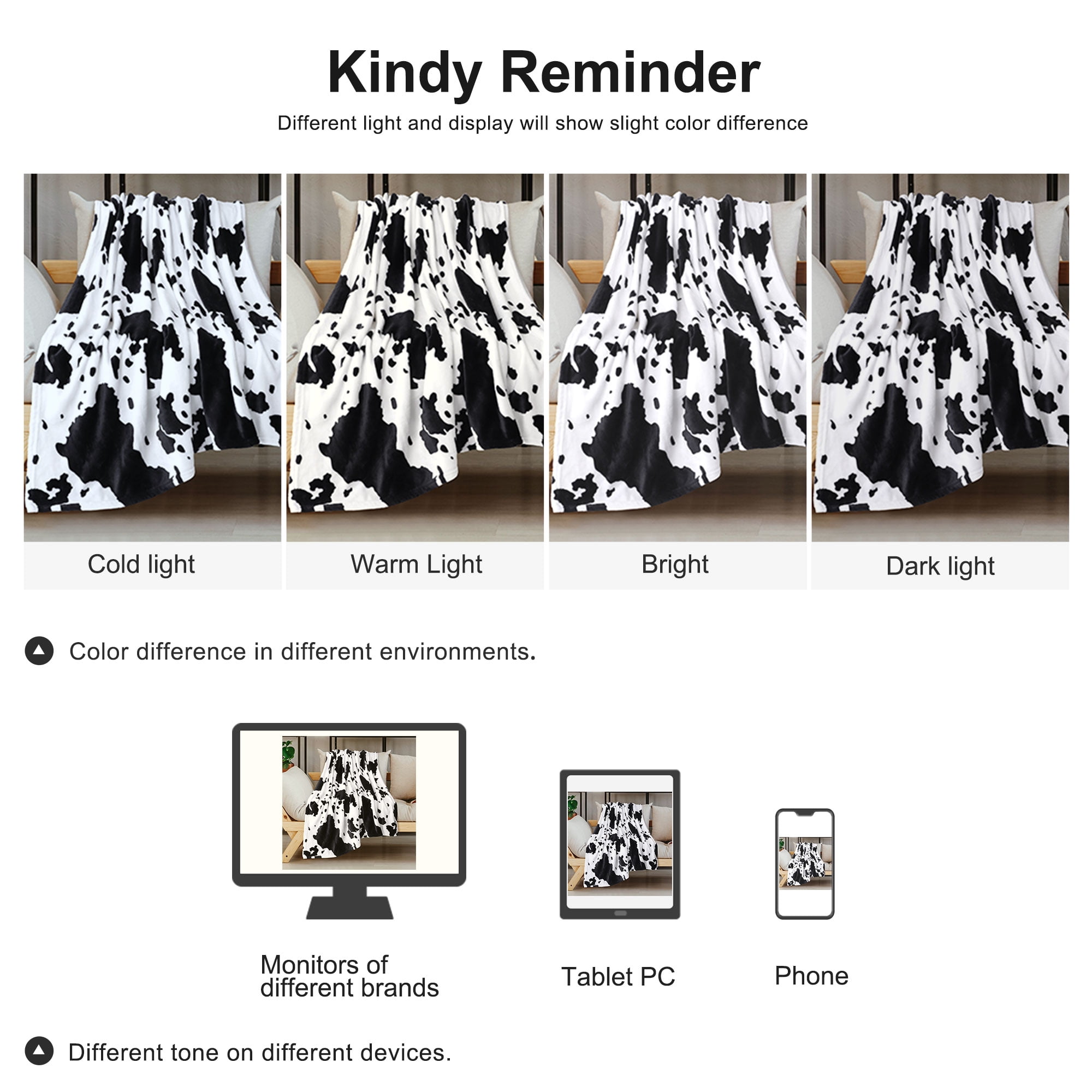 Unique Bargains Cow Printed Soft 300GSM Flannel Throw Blanket Sofa Bed Black 39" x 51"