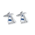 thumbnail image 1 of Boutons de Manchette Internationaux en Rhodium Bleu &amp; Conception de Voilier Blanc - Argent, 1 of 1