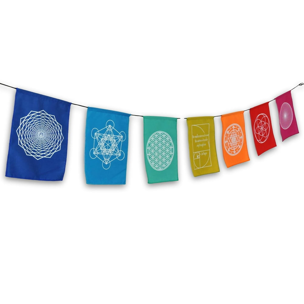 Sacred Geometry Rainbow Prayer Flags Positive Energy Shri Yantra ...