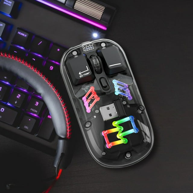 contigoes Souris Sans Fil Transparente 2.4G/Bluetooth 5.0 Connexion 2 Modes Type-C Rechargeable Design Magnétique Standard Éclairage Rgb