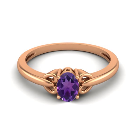 925 Sterling Silver Rose Vermeil 6X4mm Oval Amethyst Solitaire Women Valentines Day Gifts Ring