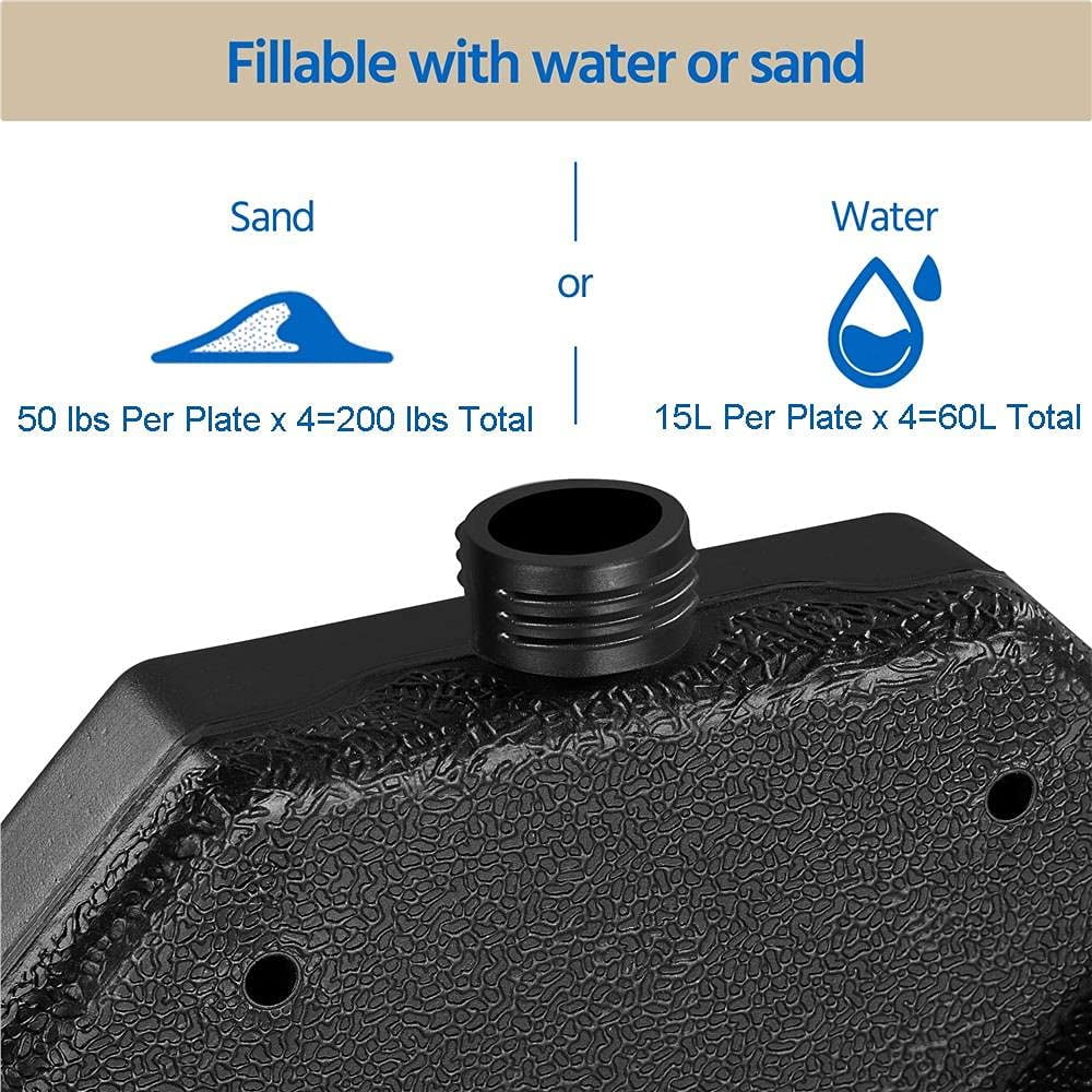 4-Panel Cantilever Umbrella Base, Heavy Duty Square Stand for Offset Banana Parasols, Weatherproof for Backyard Poolside, Fillable with Sand or Water, Black