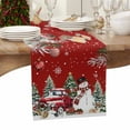 thumbnail image 4 of nqOlkjepod Red Christmas Table Runner 48 Inches Long Farmhouse Dress Scarves, Snowman Xmas Truck Balls Tree Dining Tablerunner for Coffee Table/Kitchen Island/Party Décor, 13" x 48", 4 of 7