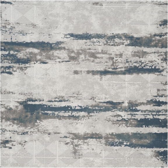 JERFIT Modern 3D Geometric Area Rug 7x10 Ivory Gray Polyester Carpet for Living Room Bedroom