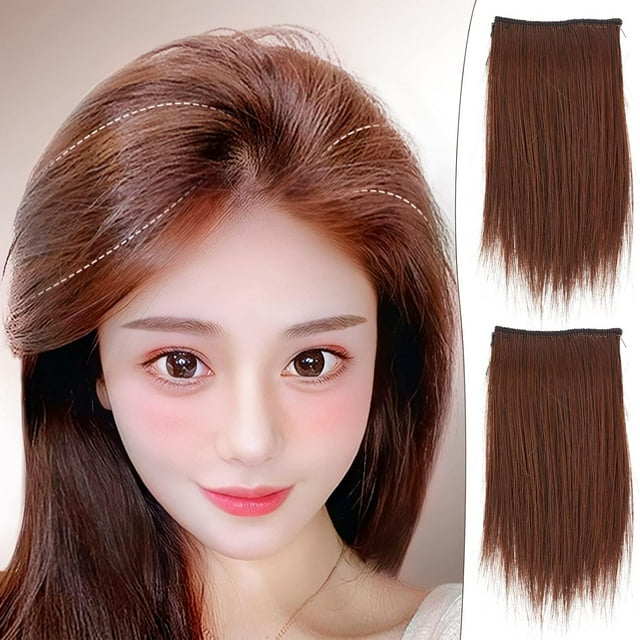 XINQIHANG 2 Pcs Extensions de Cheveux Courts à Clipser pour Hommes et Femmes, 8 Pouces 1Pcs Invisible 2 Clips à Clipser, Postiches Sans Couture Brun Clair Ajoutant du Volume de Cheveux pour Cheveux Clairsemés