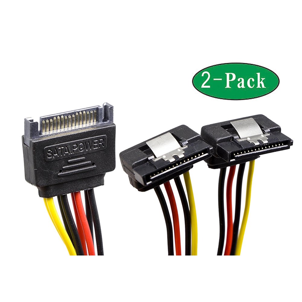 SATA 15Pin Male to 2 x 15Pin 90 degrees Female SATA 15Pin 1 to 2Power Extension Y Splitter