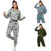 ZIYIXIN Women's Two Piece Casual Clothes Fashion Starts Pattern Long Sleeve Hooded Top and Elastic High Waist Trousers
