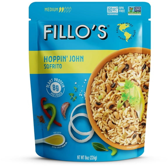 FILLO'S Hoppin' John Carolina Peas & Rice Medium Spice - Single Pouch, 8 oz