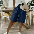 thumbnail image 2 of Ovticza Women's Bermuda Linen Shorts Knee Length Long Comfy Drawstring Walking Shorts for Women with Deep Pockets Navy XL, 2 of 7