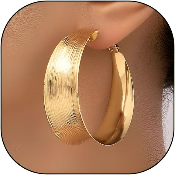 DESIGNICE Chunky Gold Hoop Earrings for Women Exaggerated Large Geometric Flat Huggie Hoop Earring Minimalist Wide Post Thick Statement Earring Jewelry Gift