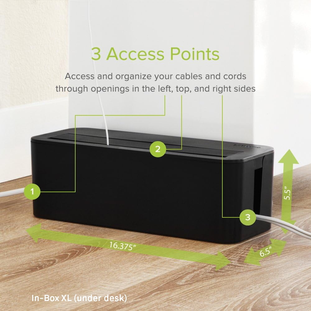 in-Box Cable Box Set with Extra Large Surge Protector Concealer Cable Management for Under Desk and Mobile Charging Station Power Strip Organizer for Desktop, Black