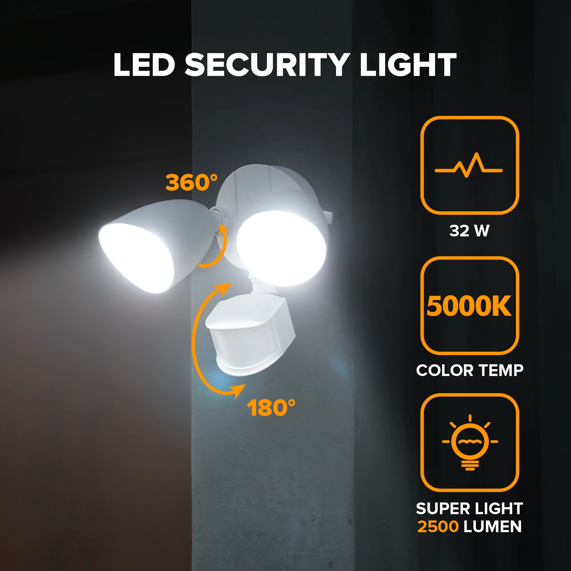 LUTEC 32W 2500 Lumen LED Security Lights Motion Sensor Light Outdoor, 5000K Daylight, IP65 Waterproof, Dusk to Dawn, Motion Detector Flood Light for Garage, Yard, Porch-White