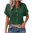 thumbnail image 3 of Vetsdori Summer Plain Woman Fashion Solid Color Button Pocket Short Sleeve Turndown Collar Blouse Tops, 3 of 7