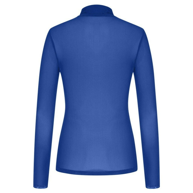 Women's Mesh Tops, Long Sleeve Sheer Blouse Slim Fitting