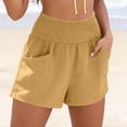 thumbnail image 4 of YueHuiYing Linen Shorts for Women Summer Beach Casual Shorts Comfy Lightweight Vacation Cruise Outfits Lounge Pants with Pockets Yellow M, 4 of 9