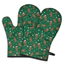 Cute Oven Mitts,Green Christmas Gingerbread Man Pattern Oven Mitt 2-Pack Set,Kitchen Gloves for Oven,Heat Resistant Oven Mitts 7.7"x12"
