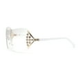 thumbnail image 3 of Womens Iced Out Rhinestone Jewel Hinge Curved Wrap Shield Rimless Sunglasses White - Clear, 3 of 4