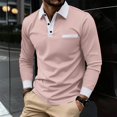 thumbnail image 4 of CCRFTGI Men's Polo Shirts Casual Long Sleeve Button Polo Shirt with Chest Pocket Classic Collared Golf Shirt Pink M, 4 of 5