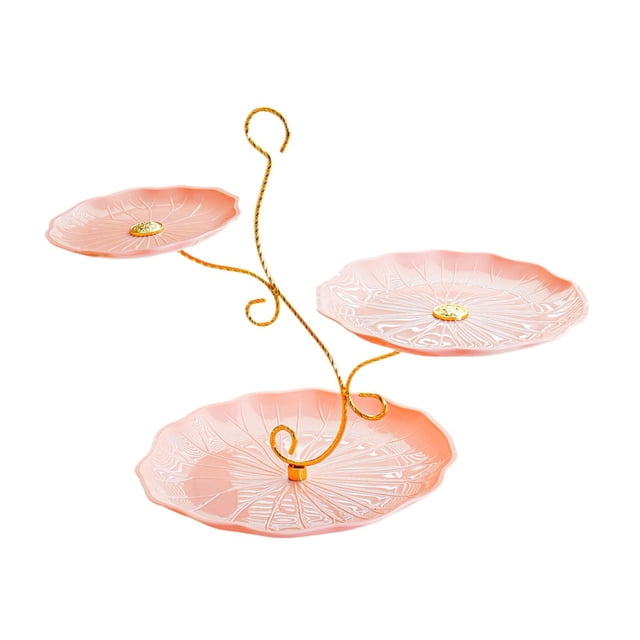 Plato de frutas, plato de aperitivos de frutas, adornos, mesa de postres de 3 niveles, plato de dulces Rosa