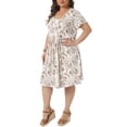 thumbnail image 6 of GRACE & GRANDEUR Women's Plus Size Round Neck Short Sleeves Floral Pleated Summer Midi Dress 4X Brown, 6 of 8