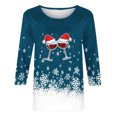 thumbnail image 4 of Puntoco Blusa de manga 3/4 con cuello redondo y estampado navideño para mujer, 4 of 5