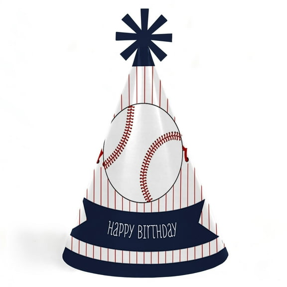 Big Dot of Happiness Batter Up - Baseball - Cone Happy Birthday Party Hats for Kids and Adults - Set of 8 (Standard Size)