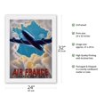 thumbnail image 2 of Towards New Skies - Plane soars through sun-lit gap in clouds shaped like a map of France - Vintage Travel Poster c.1947 - Japanese Unryu Rice Paper Art Print 24 x 32 in, 2 of 4