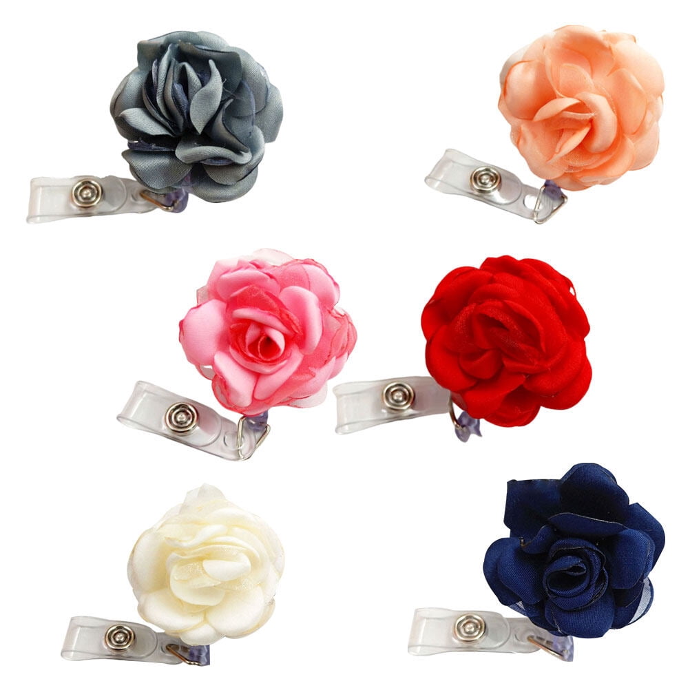 FOMIYES 6-Pack Retractable Badge Reels with Floral Design, Assorted Colors for Office Badge Holders and Name Tags