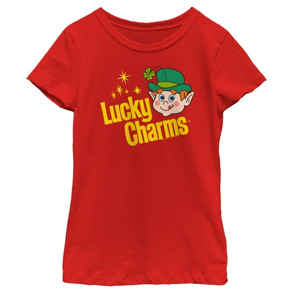 Girl's Lucky Charms Retro Logo Graphic Tee Red Small