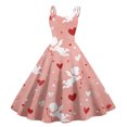thumbnail image 2 of LWavelet 2026 Valentine's Girls' Brunch Spaghetti Strap Dress, Heart Print Fitted Waist Flared Swing Sundress Pink S, 2 of 4