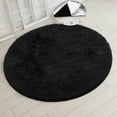 thumbnail image 3 of Soft Shaggy Modern Rug Round 63" x 63" Plush Area Rugs for Nursery Room Bedroom Fluffy Shag Circle Black Floor Mats, 3 of 7