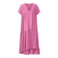 thumbnail image 4 of TAGOLD Womens Summer Dress, Women's Summer Casual V-Neck Short Sleeve Solid High Waist Loose Irregular Dresses Hot Pink S, 4 of 6